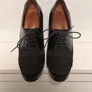 Lanvin Black Leather & Fabric Lace-Up Platform Ankle Boots